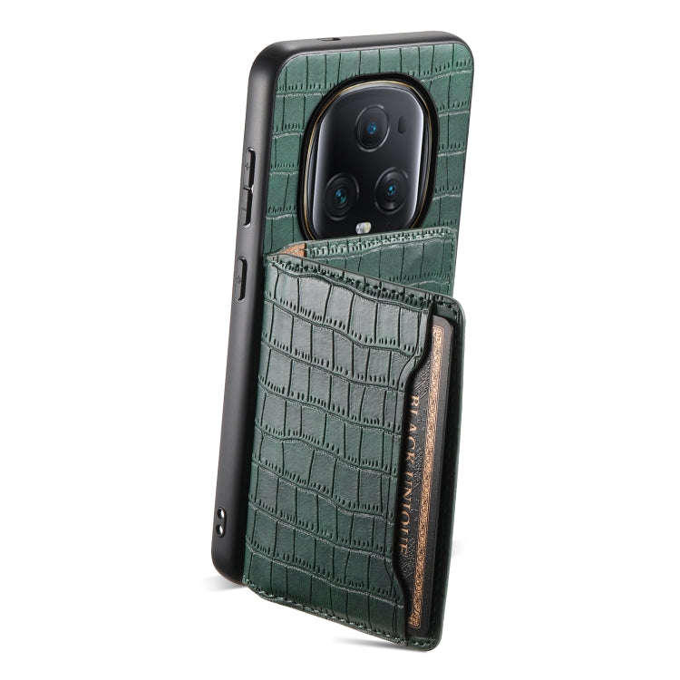 For Honor Magic5 Ultimate Crocodile Texture Card Bag Design Full Coverage Phone Case(Green)