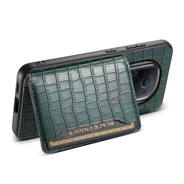 For Honor Magic5 Ultimate Crocodile Texture Card Bag Design Full Coverage Phone Case(Green)