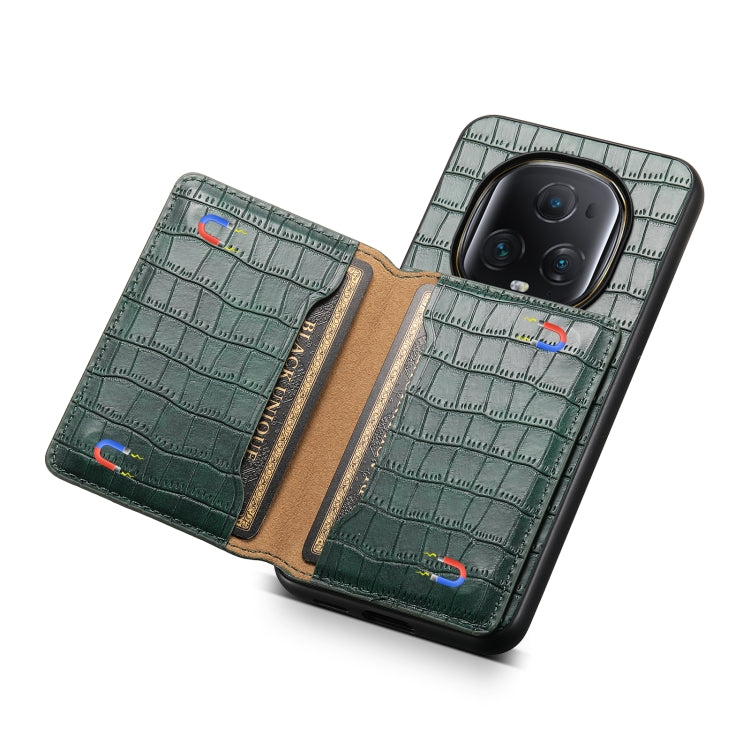 For Honor Magic5 Ultimate Crocodile Texture Card Bag Design Full Coverage Phone Case(Green)
