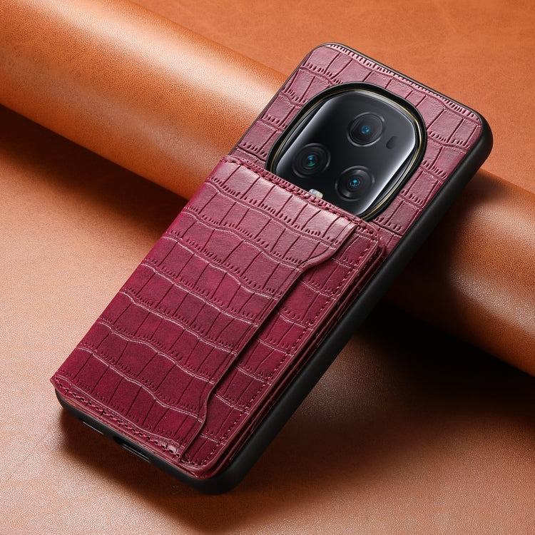 For Honor Magic5 Ultimate Crocodile Texture Card Bag Design Full Coverage Phone Case(Red)