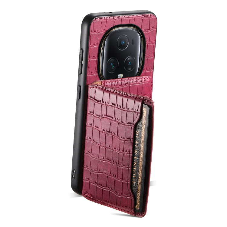 For Honor Magic5 Ultimate Crocodile Texture Card Bag Design Full Coverage Phone Case(Red)