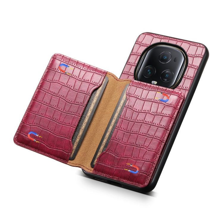 For Honor Magic5 Ultimate Crocodile Texture Card Bag Design Full Coverage Phone Case(Red)