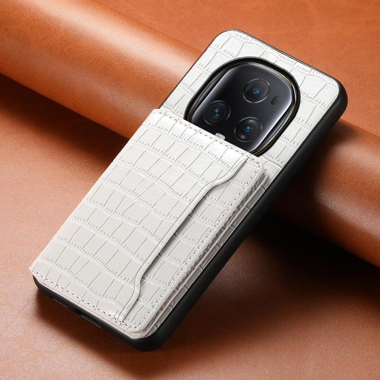 For Honor Magic5 Ultimate Crocodile Texture Card Bag Design Full Coverage Phone Case(White)