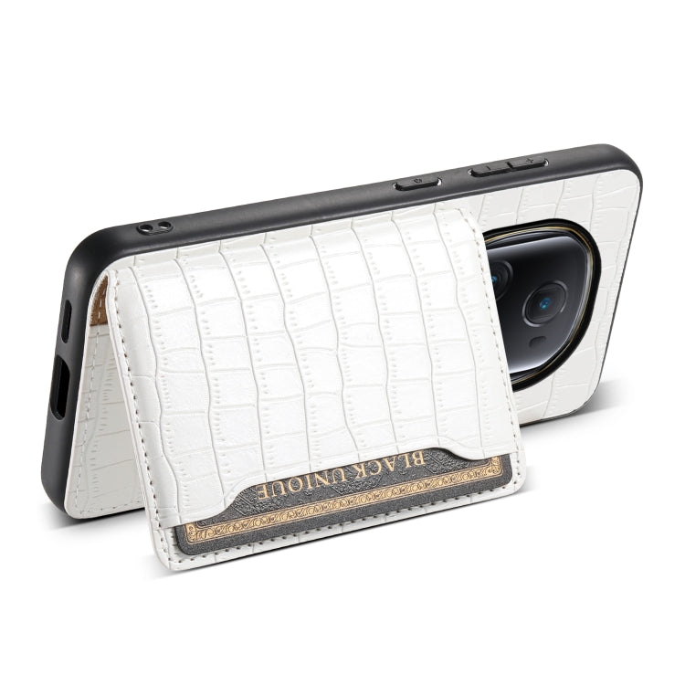 For Honor Magic5 Ultimate Crocodile Texture Card Bag Design Full Coverage Phone Case(White)