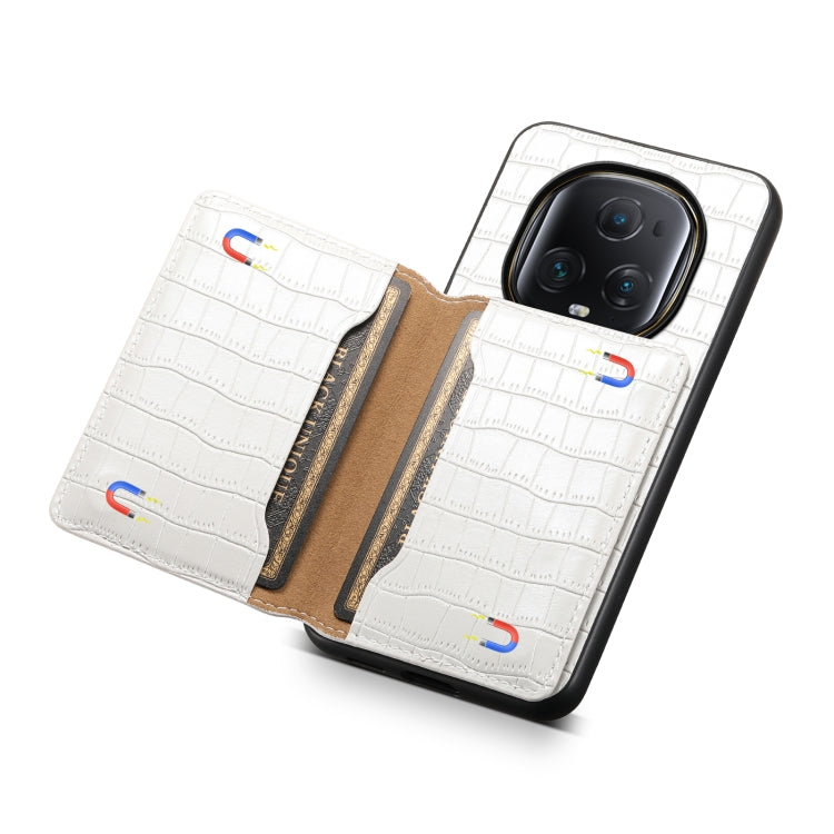 For Honor Magic5 Ultimate Crocodile Texture Card Bag Design Full Coverage Phone Case(White)