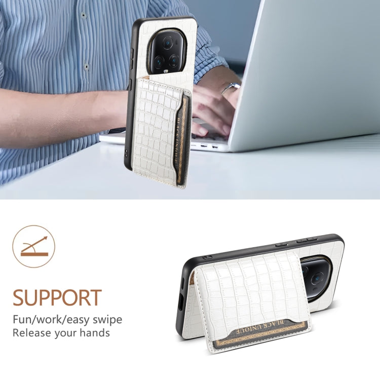 For Honor Magic5 Ultimate Crocodile Texture Card Bag Design Full Coverage Phone Case(White)