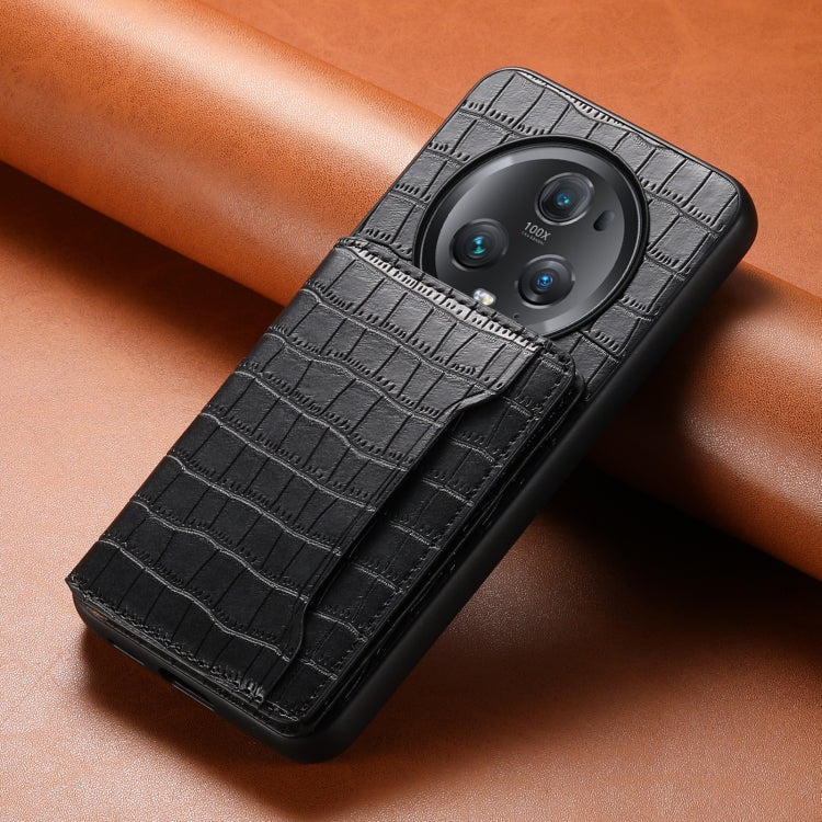 For Honor Magic5 Pro Crocodile Texture Card Bag Design Full Coverage Phone Case(Black)