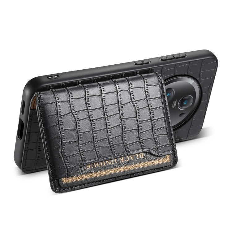 For Honor Magic5 Pro Crocodile Texture Card Bag Design Full Coverage Phone Case(Black)