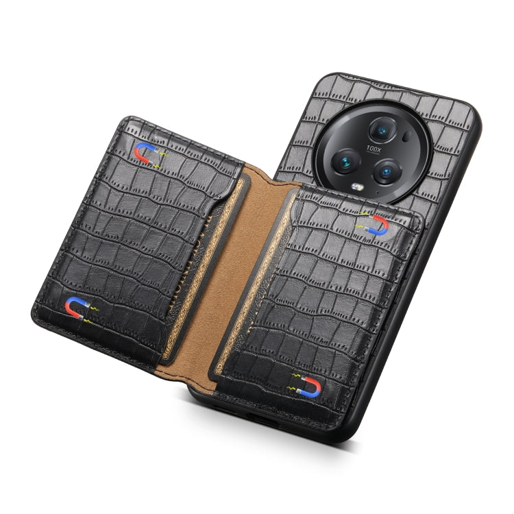 For Honor Magic5 Pro Crocodile Texture Card Bag Design Full Coverage Phone Case(Black)