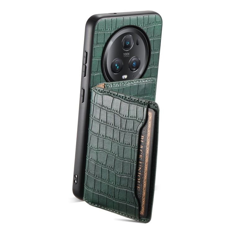 For Honor Magic5 Pro Crocodile Texture Card Bag Design Full Coverage Phone Case(Green)