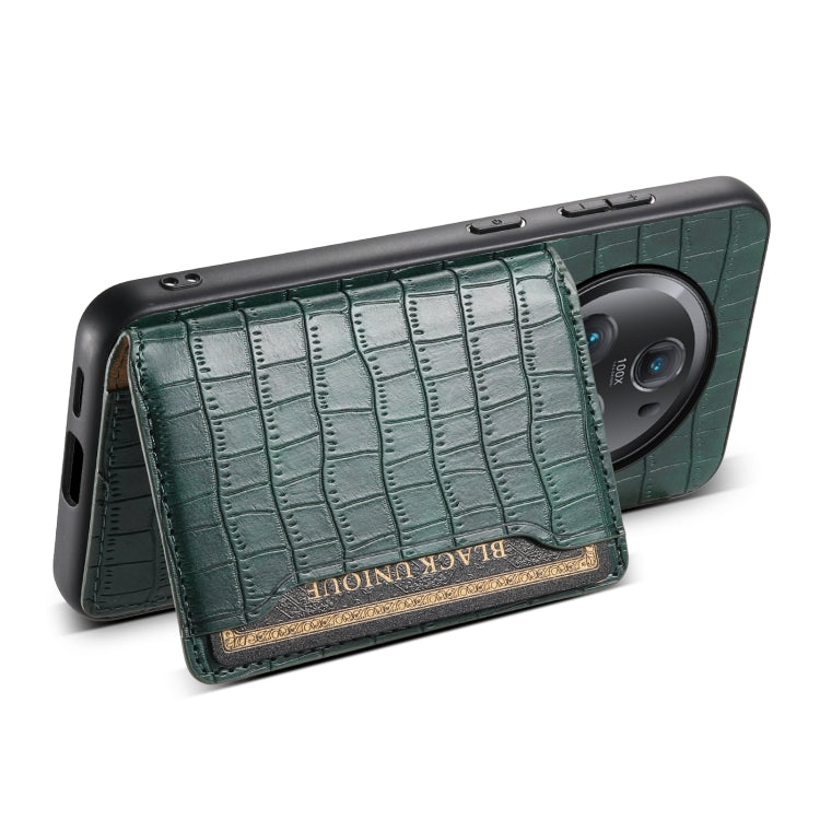 For Honor Magic5 Pro Crocodile Texture Card Bag Design Full Coverage Phone Case(Green)
