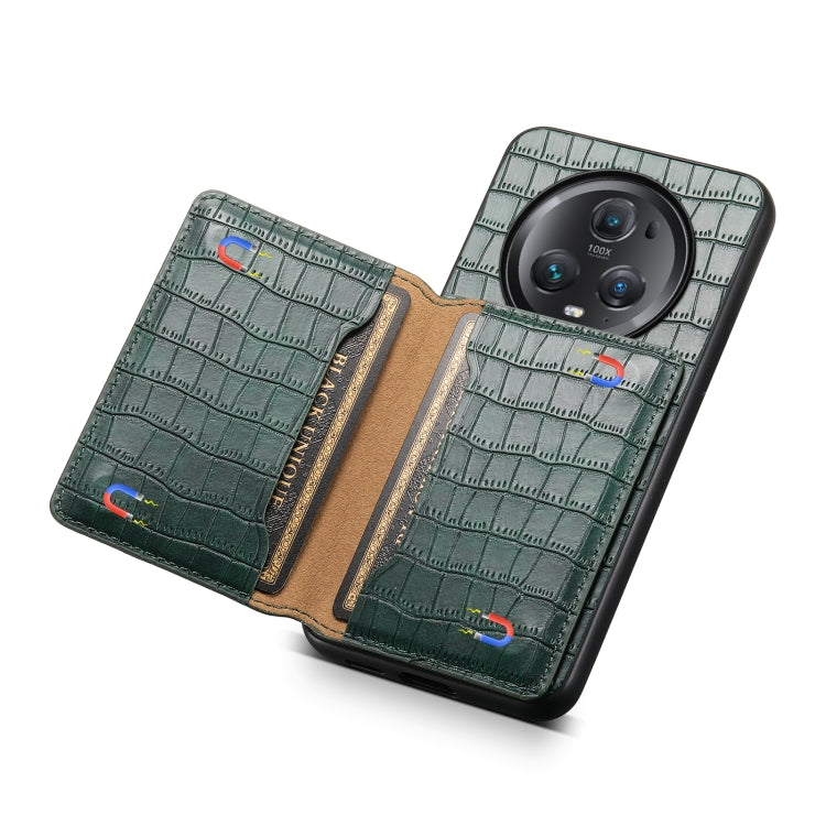 For Honor Magic5 Pro Crocodile Texture Card Bag Design Full Coverage Phone Case(Green)
