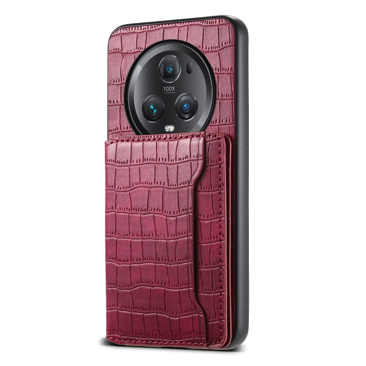 For Honor Magic5 Pro Crocodile Texture Card Bag Design Full Coverage Phone Case(Red)