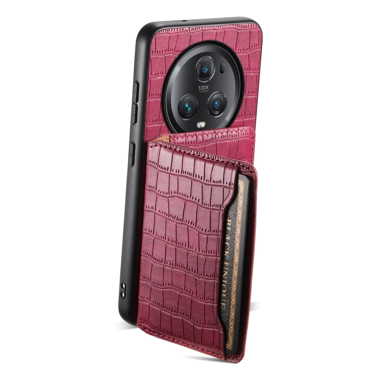 For Honor Magic5 Pro Crocodile Texture Card Bag Design Full Coverage Phone Case(Red)