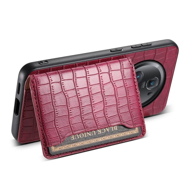 For Honor Magic5 Pro Crocodile Texture Card Bag Design Full Coverage Phone Case(Red)