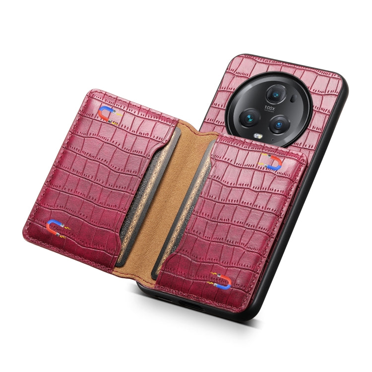 For Honor Magic5 Pro Crocodile Texture Card Bag Design Full Coverage Phone Case(Red)