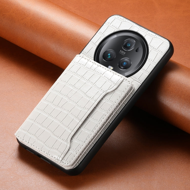 For Honor Magic5 Pro Crocodile Texture Card Bag Design Full Coverage Phone Case(White)