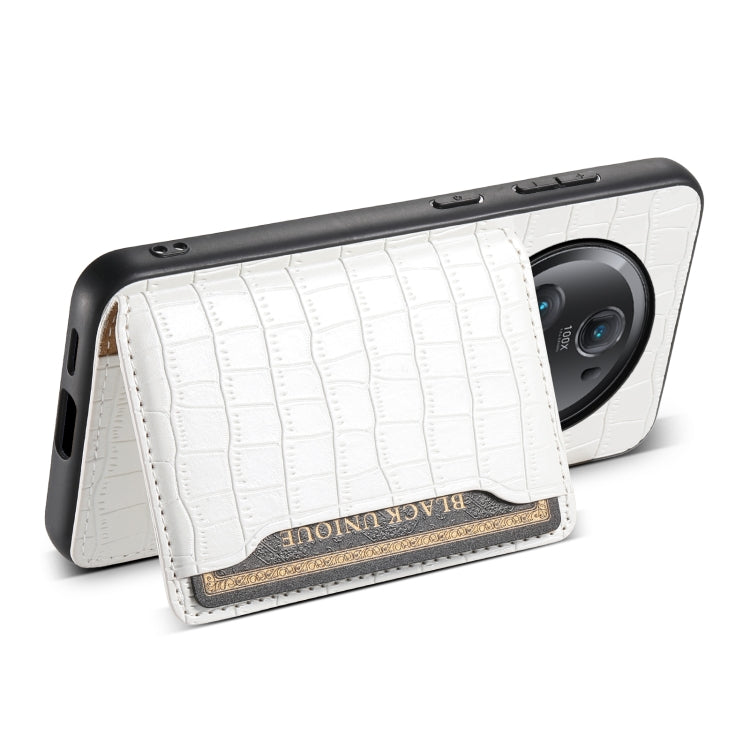 For Honor Magic5 Pro Crocodile Texture Card Bag Design Full Coverage Phone Case(White)