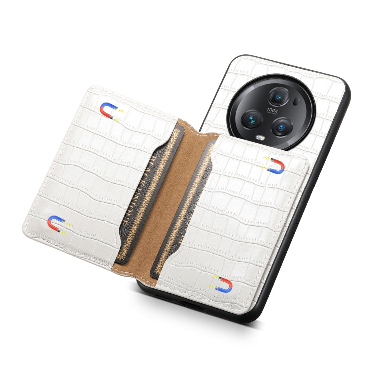 For Honor Magic5 Pro Crocodile Texture Card Bag Design Full Coverage Phone Case(White)