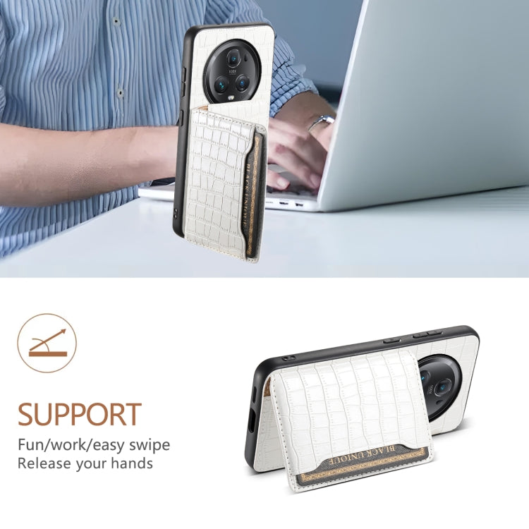 For Honor Magic5 Pro Crocodile Texture Card Bag Design Full Coverage Phone Case(White)