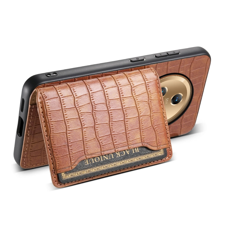 For Honor Magic5 Crocodile Texture Card Bag Design Full Coverage Phone Case(Brown)