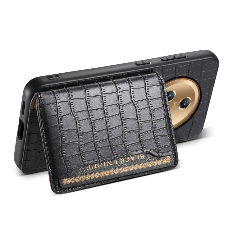 For Honor Magic5 Crocodile Texture Card Bag Design Full Coverage Phone Case(Black)