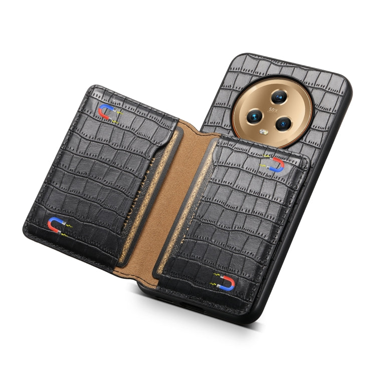 For Honor Magic5 Crocodile Texture Card Bag Design Full Coverage Phone Case(Black)