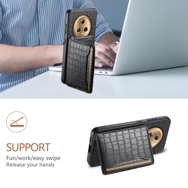 For Honor Magic5 Crocodile Texture Card Bag Design Full Coverage Phone Case(Black)