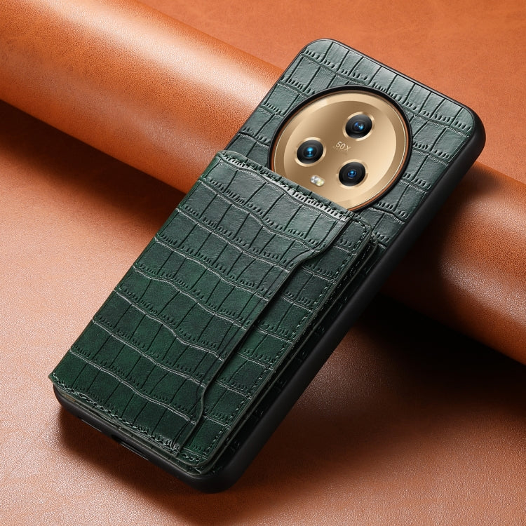 For Honor Magic5 Crocodile Texture Card Bag Design Full Coverage Phone Case(Green)