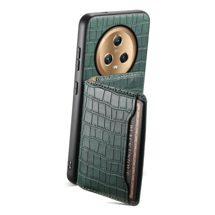 For Honor Magic5 Crocodile Texture Card Bag Design Full Coverage Phone Case(Green)