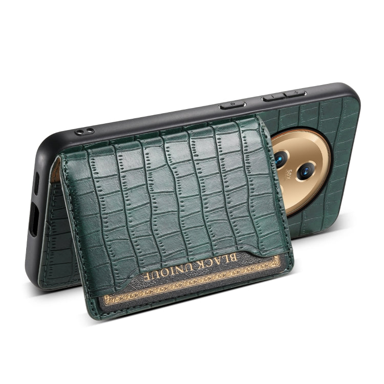 For Honor Magic5 Crocodile Texture Card Bag Design Full Coverage Phone Case(Green)