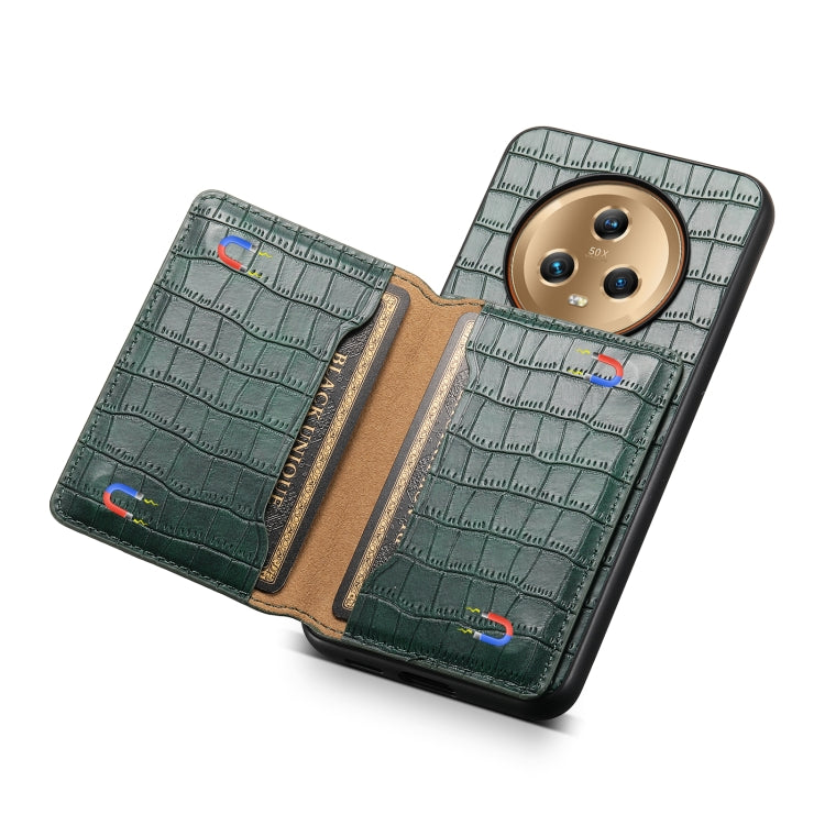 For Honor Magic5 Crocodile Texture Card Bag Design Full Coverage Phone Case(Green)