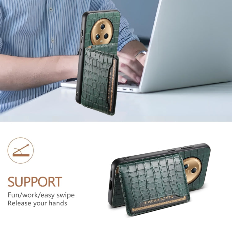 For Honor Magic5 Crocodile Texture Card Bag Design Full Coverage Phone Case(Green)