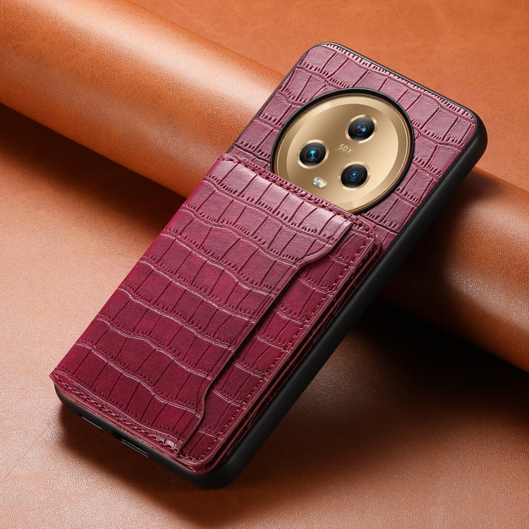 For Honor Magic5 Crocodile Texture Card Bag Design Full Coverage Phone Case(Red)