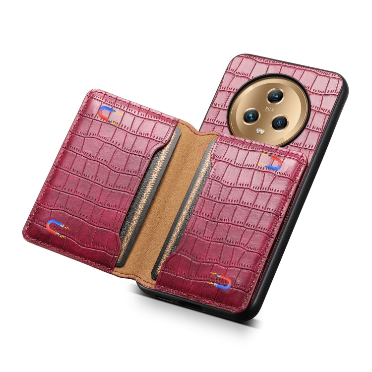 For Honor Magic5 Crocodile Texture Card Bag Design Full Coverage Phone Case(Red)