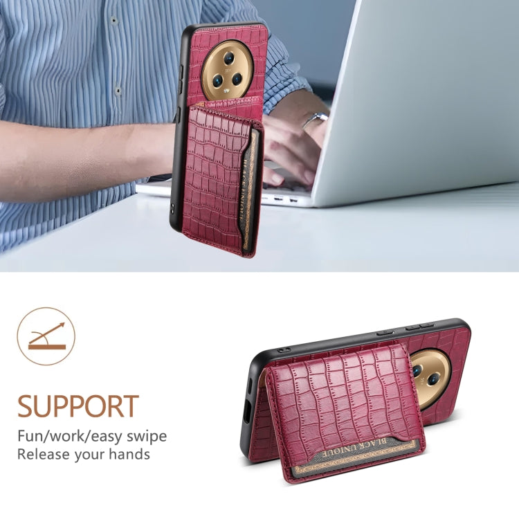 For Honor Magic5 Crocodile Texture Card Bag Design Full Coverage Phone Case(Red)