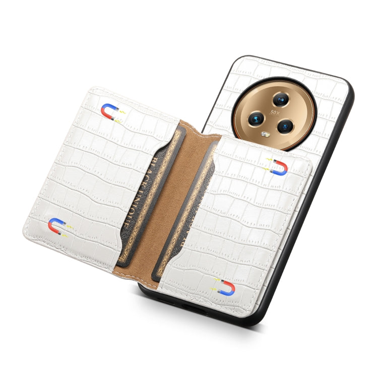 For Honor Magic5 Crocodile Texture Card Bag Design Full Coverage Phone Case(White)