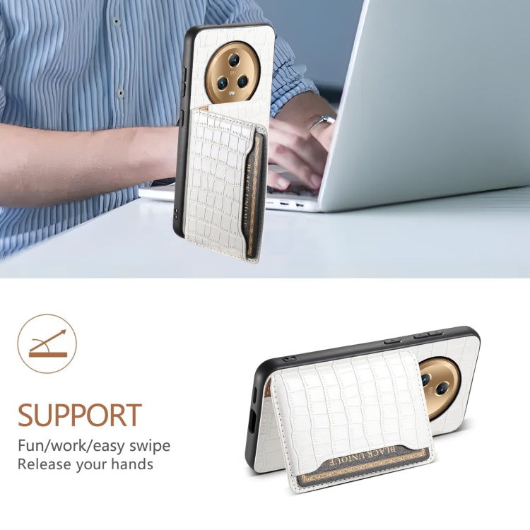 For Honor Magic5 Crocodile Texture Card Bag Design Full Coverage Phone Case(White)