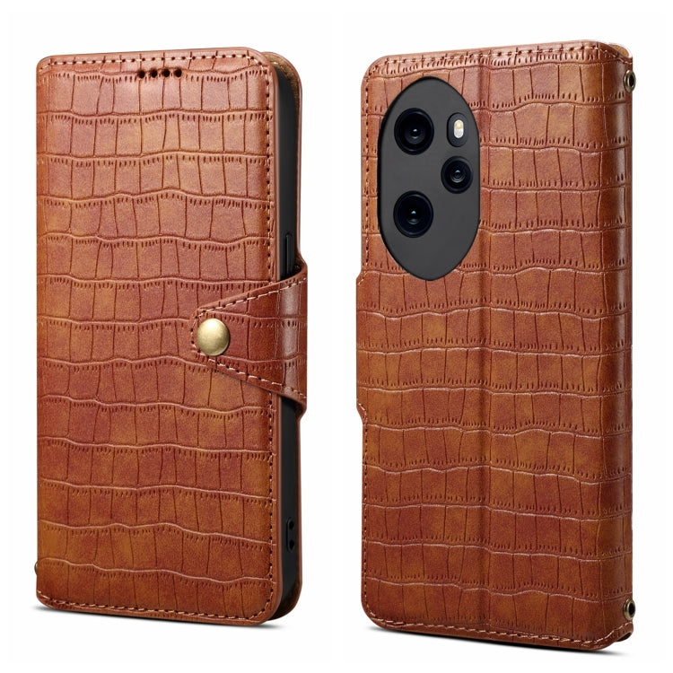 For Honor 100 Pro Denior Crocodile Texture Oil Edge Leather Phone Case(Brown)