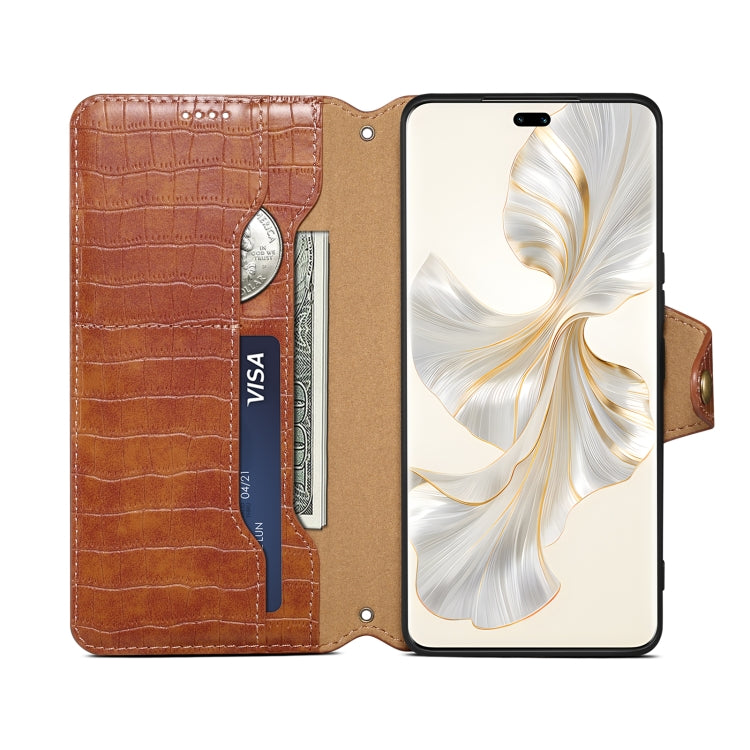 For Honor 100 Pro Denior Crocodile Texture Oil Edge Leather Phone Case(Brown)