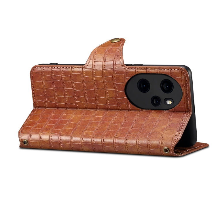 For Honor 100 Pro Denior Crocodile Texture Oil Edge Leather Phone Case(Brown)