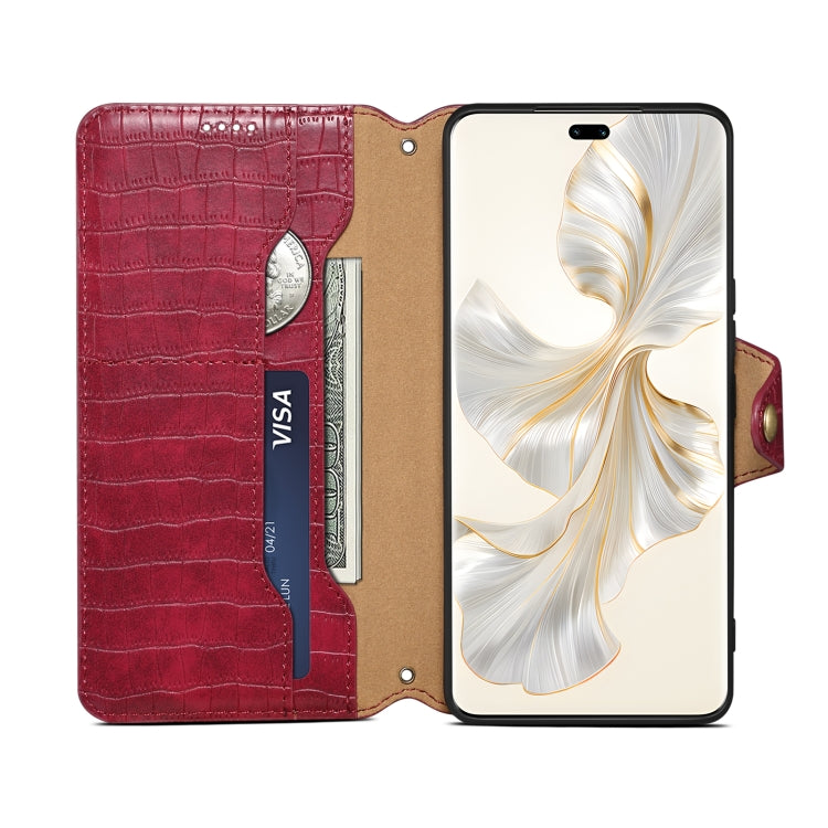 For Honor 100 Pro Denior Crocodile Texture Oil Edge Leather Phone Case(Rose Red)