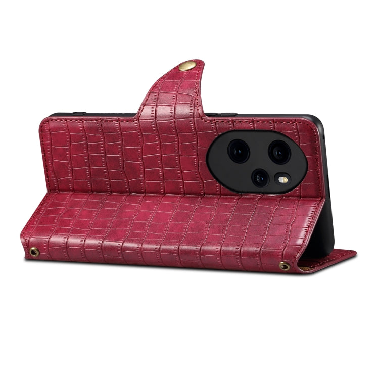 For Honor 100 Pro Denior Crocodile Texture Oil Edge Leather Phone Case(Rose Red)