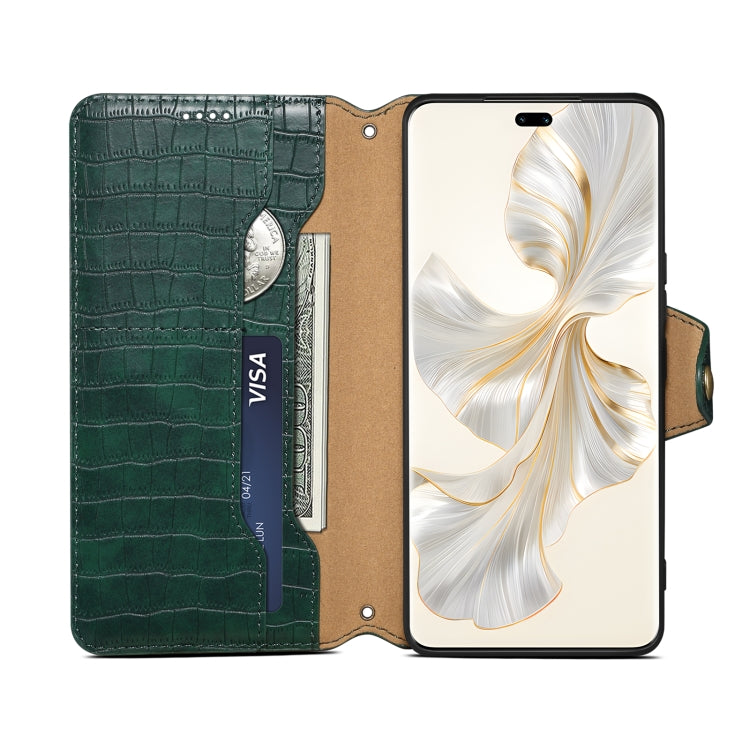 For Honor 100 Pro Denior Crocodile Texture Oil Edge Leather Phone Case(Green)