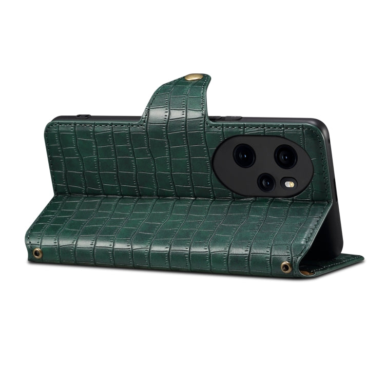 For Honor 100 Pro Denior Crocodile Texture Oil Edge Leather Phone Case(Green)