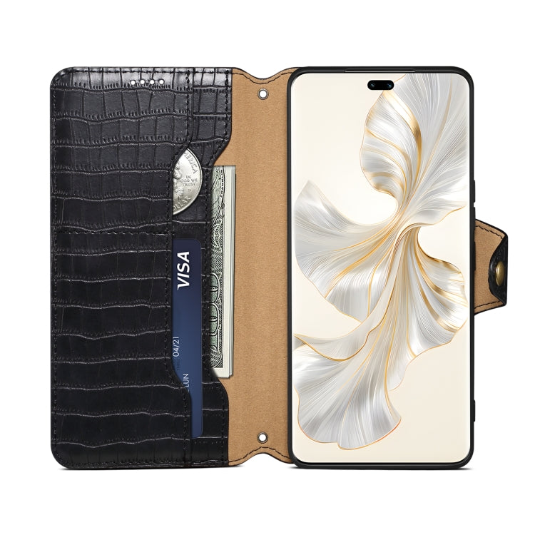 For Honor 100 Pro Denior Crocodile Texture Oil Edge Leather Phone Case(Black)