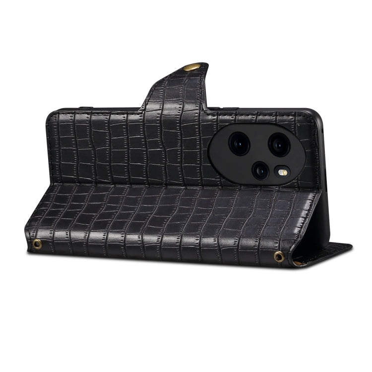 For Honor 100 Pro Denior Crocodile Texture Oil Edge Leather Phone Case(Black)