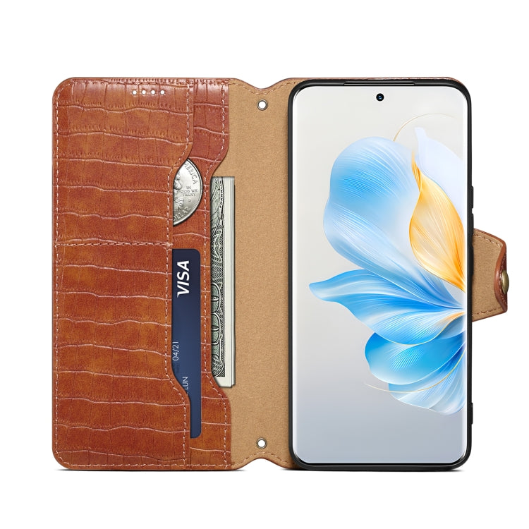 For Honor 100 Denior Crocodile Texture Oil Edge Leather Phone Case(Brown)