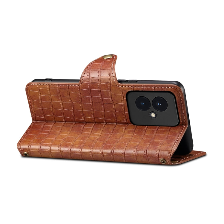 For Honor 100 Denior Crocodile Texture Oil Edge Leather Phone Case(Brown)