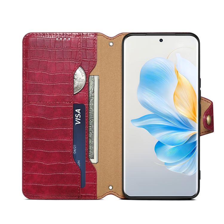 For Honor 100 Denior Crocodile Texture Oil Edge Leather Phone Case(Rose Red)